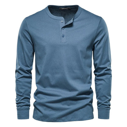 Cotton Blend Henley – Button Neck & Long Sleeves