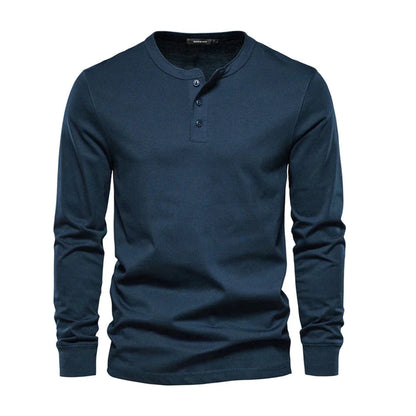 Cotton Blend Henley – Button Neck & Long Sleeves