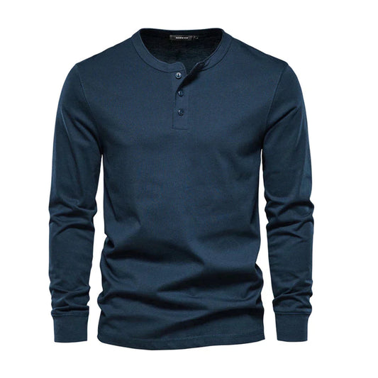 Cotton Blend Henley – Button Neck & Long Sleeves