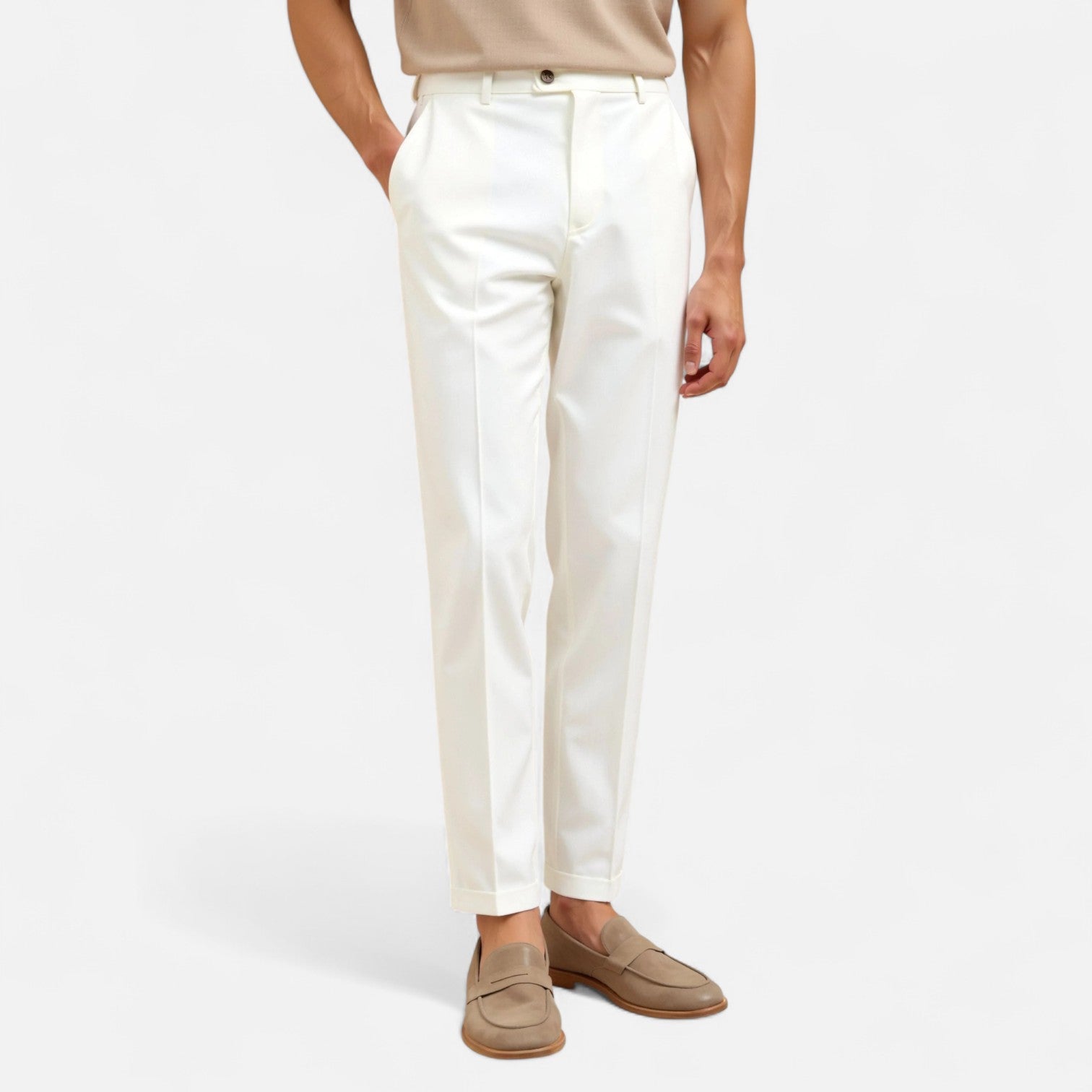 Cotton Blend Trousers – Straight Leg & Regular Fit Shape