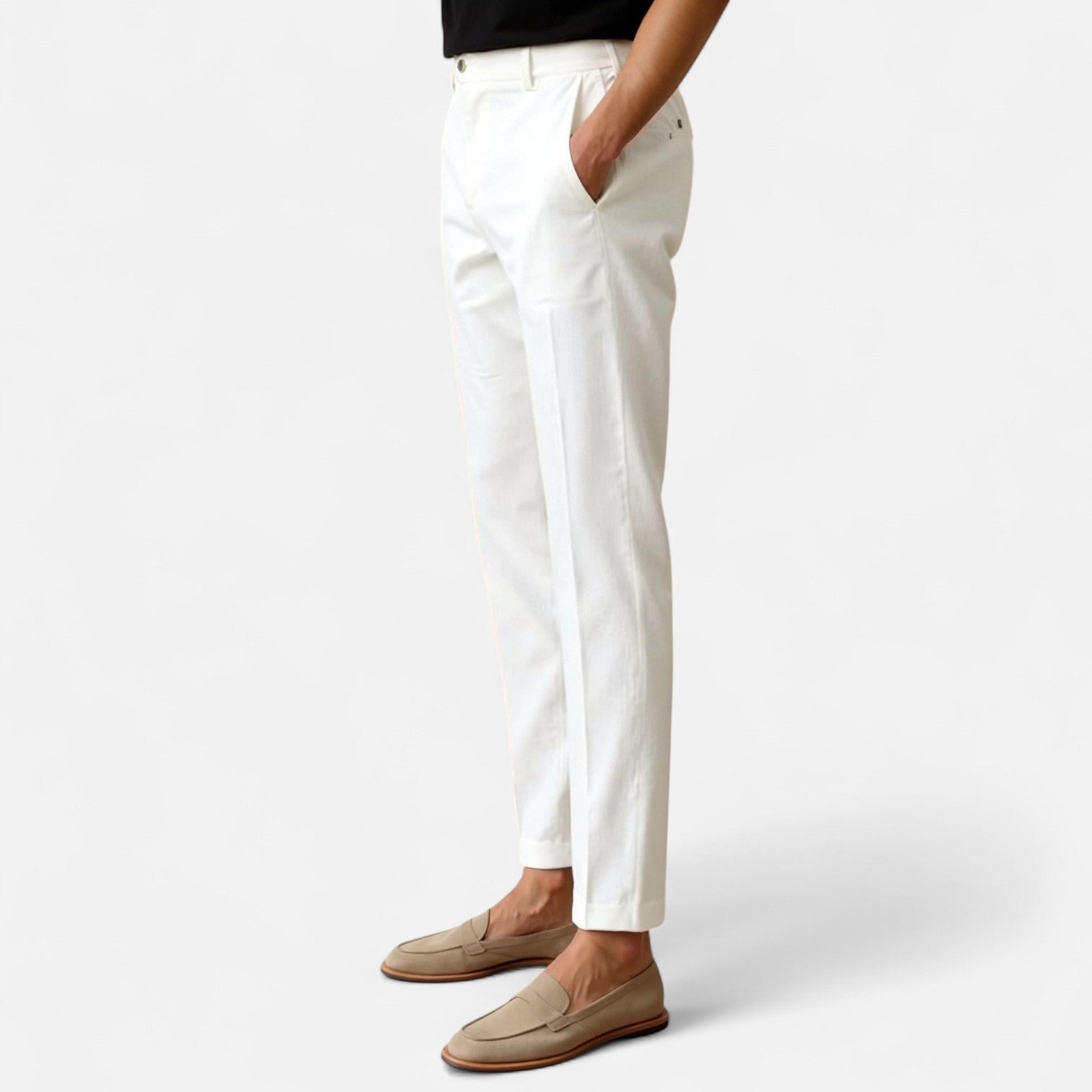 Cotton Blend Trousers – Straight Leg & Regular Fit Shape