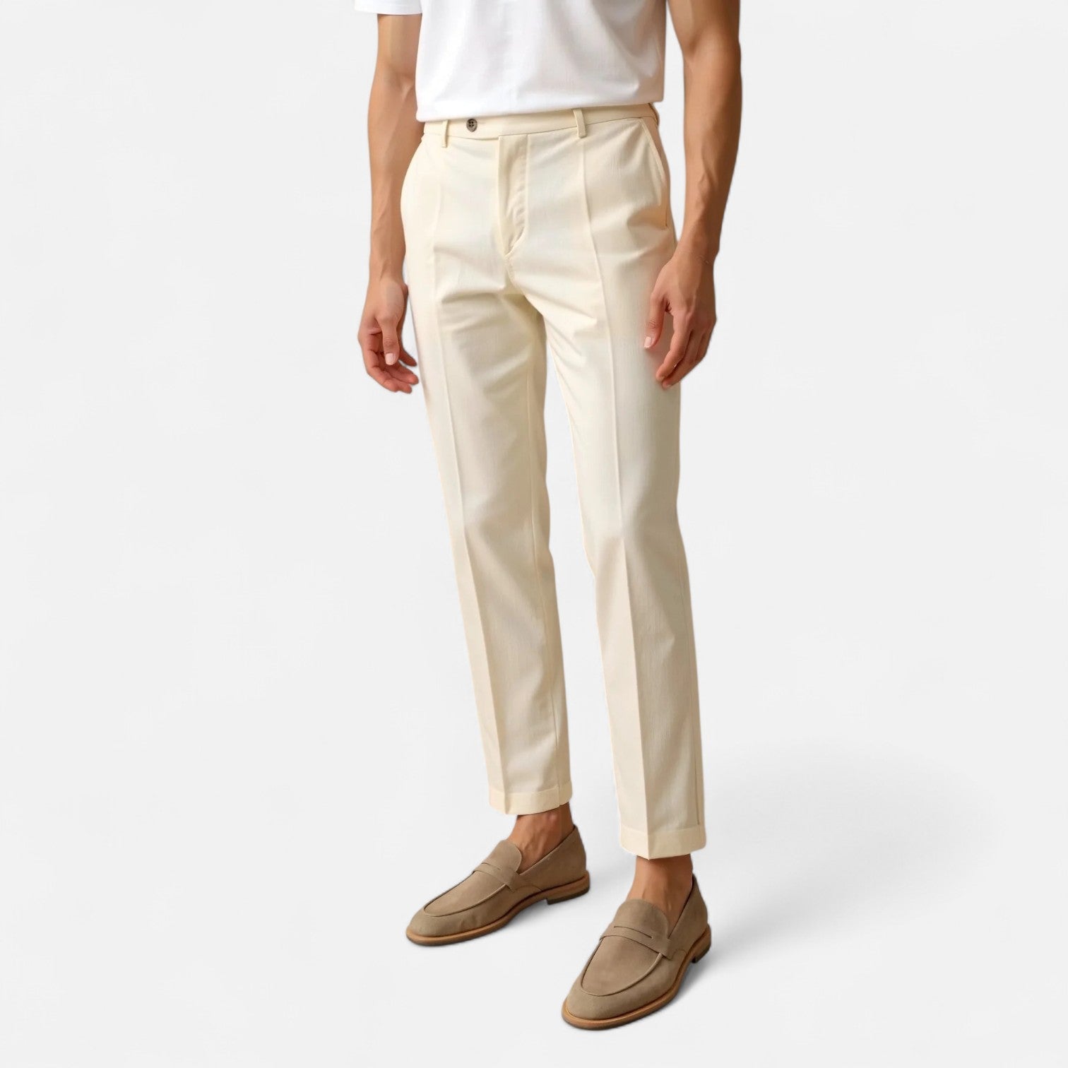 Cotton Blend Trousers – Straight Leg & Regular Fit Shape
