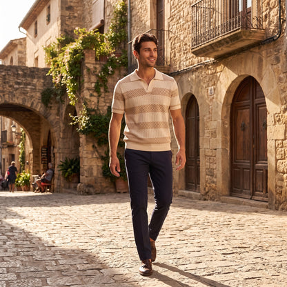 Men's Striped Knit Polo Shirt