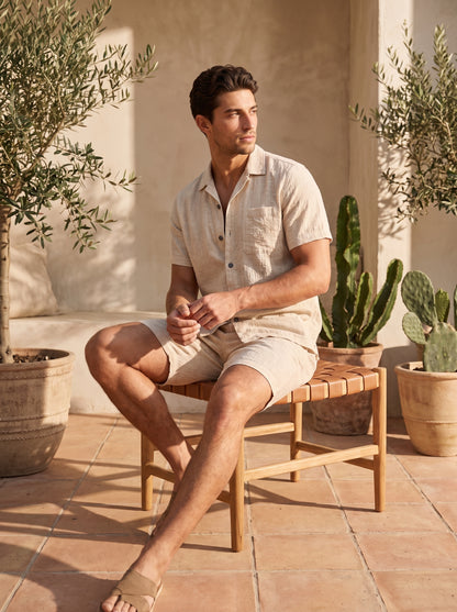 Men's Linen Short Sleeve Shirt and Shorts Set
