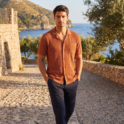 Men's Knit Polo Shirt with Geometric Design