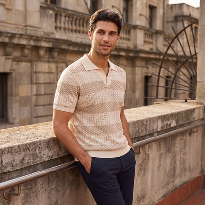 Men's Striped Knit Polo Shirt