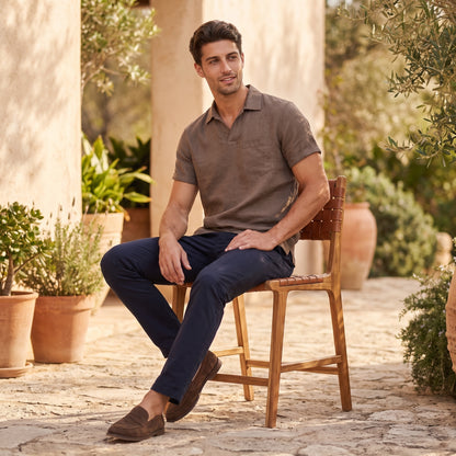 Men's Polo Shirt with Open Collar and Chest Pocket