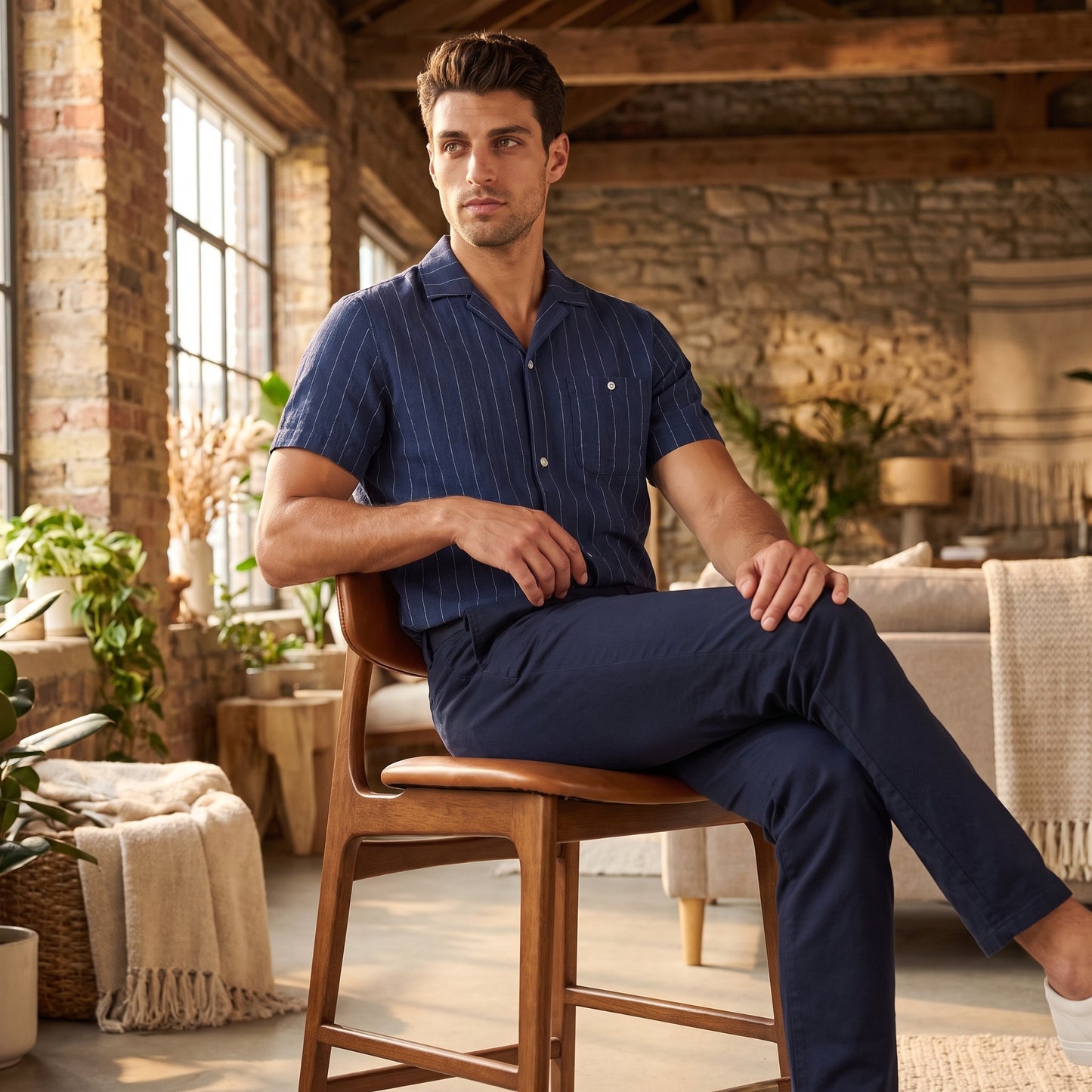 Men's Stripe Button-Down Dress Shirt with Relaxed Collar