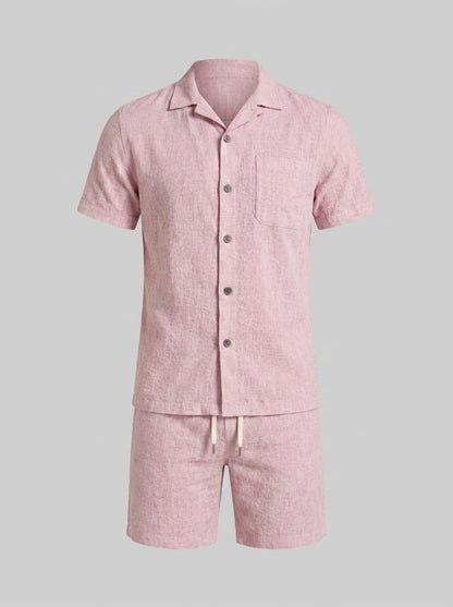 Men's Linen Short Sleeve Shirt and Shorts Set