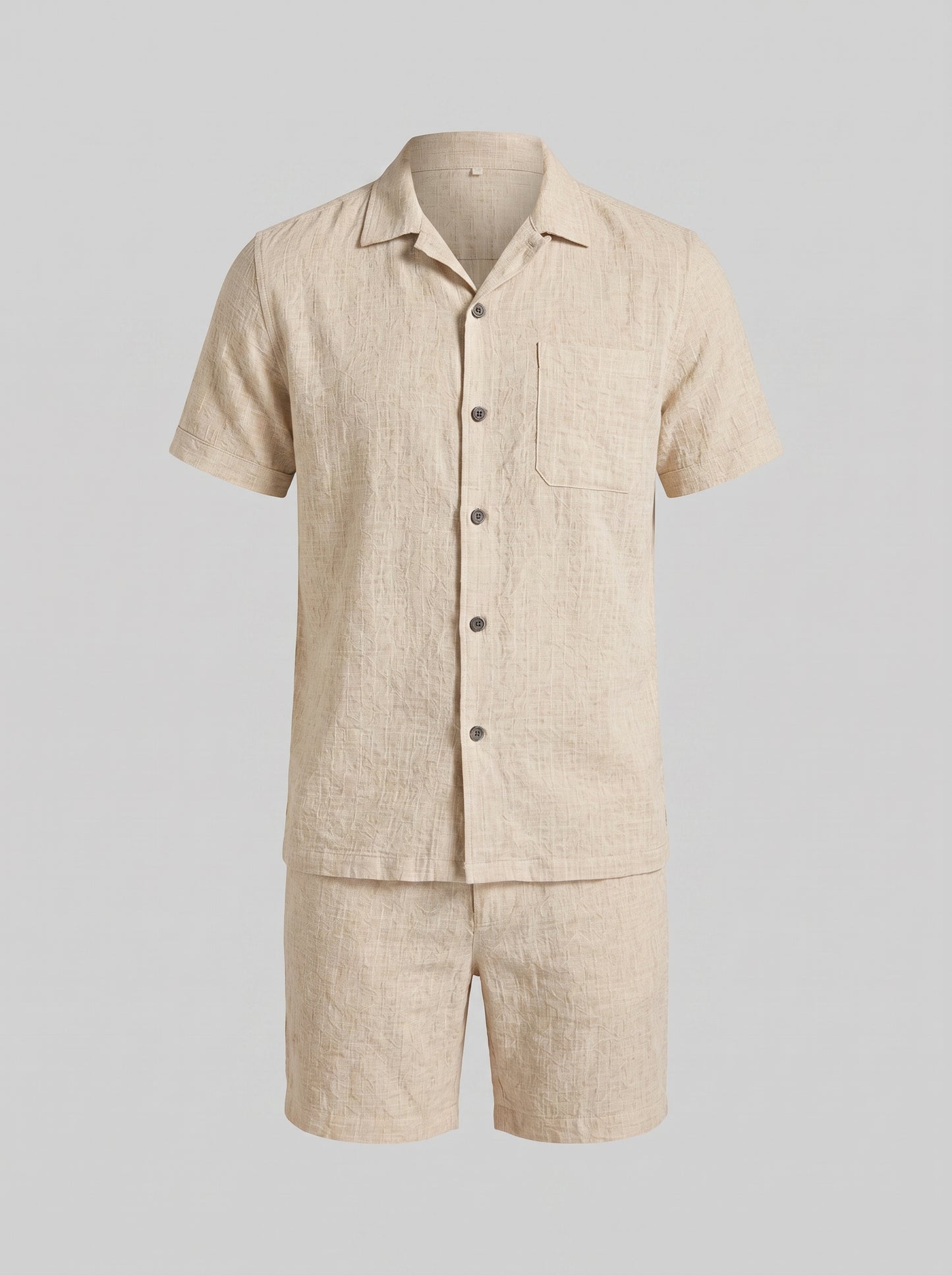 Men's Linen Short Sleeve Shirt and Shorts Set