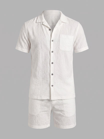 Men's Linen Short Sleeve Shirt and Shorts Set