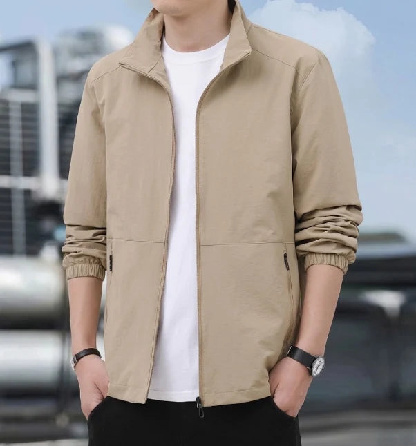 Men's Bomber Jacket with Zip Stand-Up Collar
