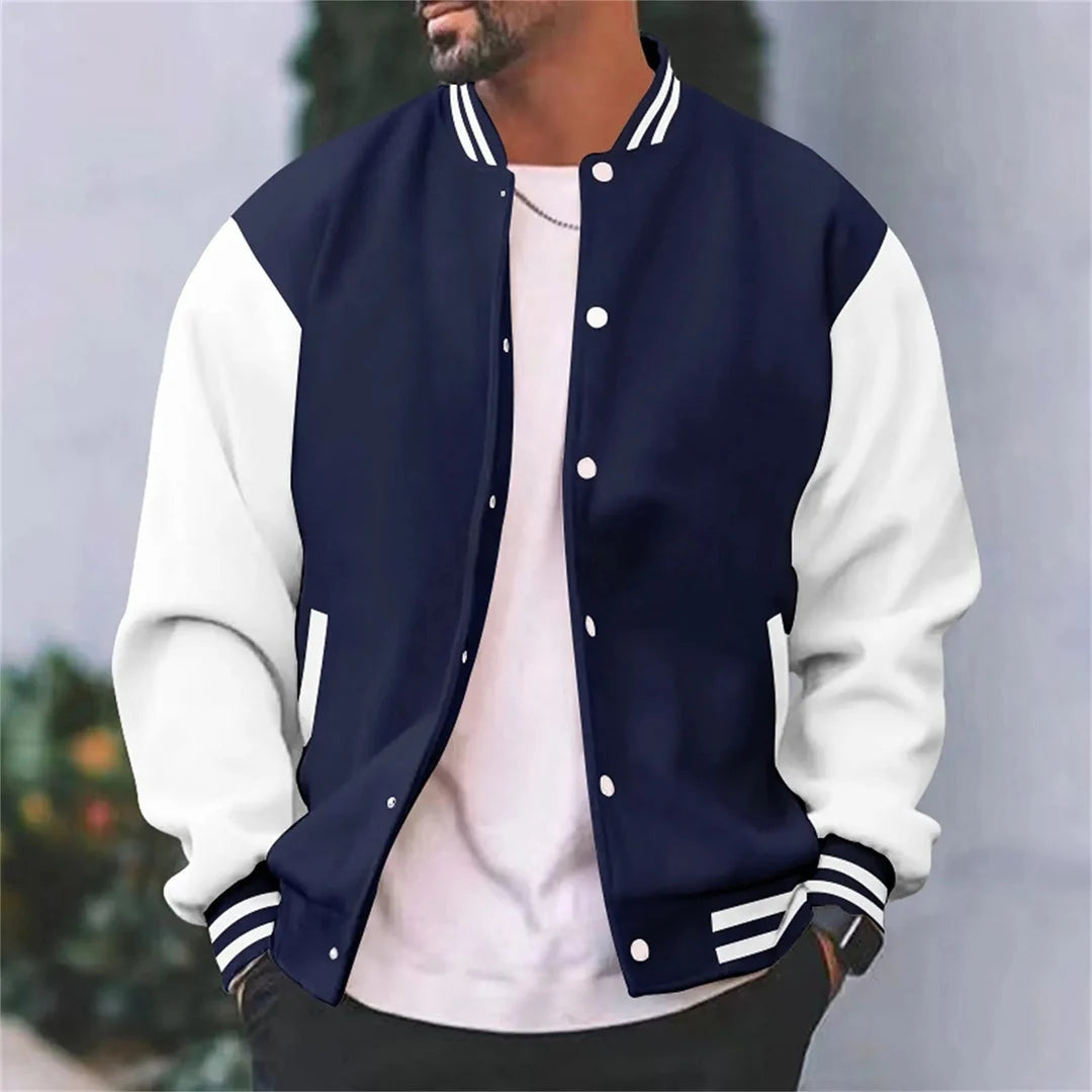 Men's Casual Baseball Jacket with Rib-Knit Cuffs
