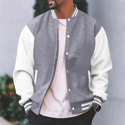Men's Casual Baseball Jacket with Rib-Knit Cuffs
