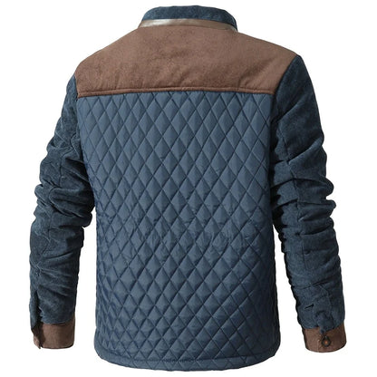 Men's Check Pattern Coat with Corduroy Details