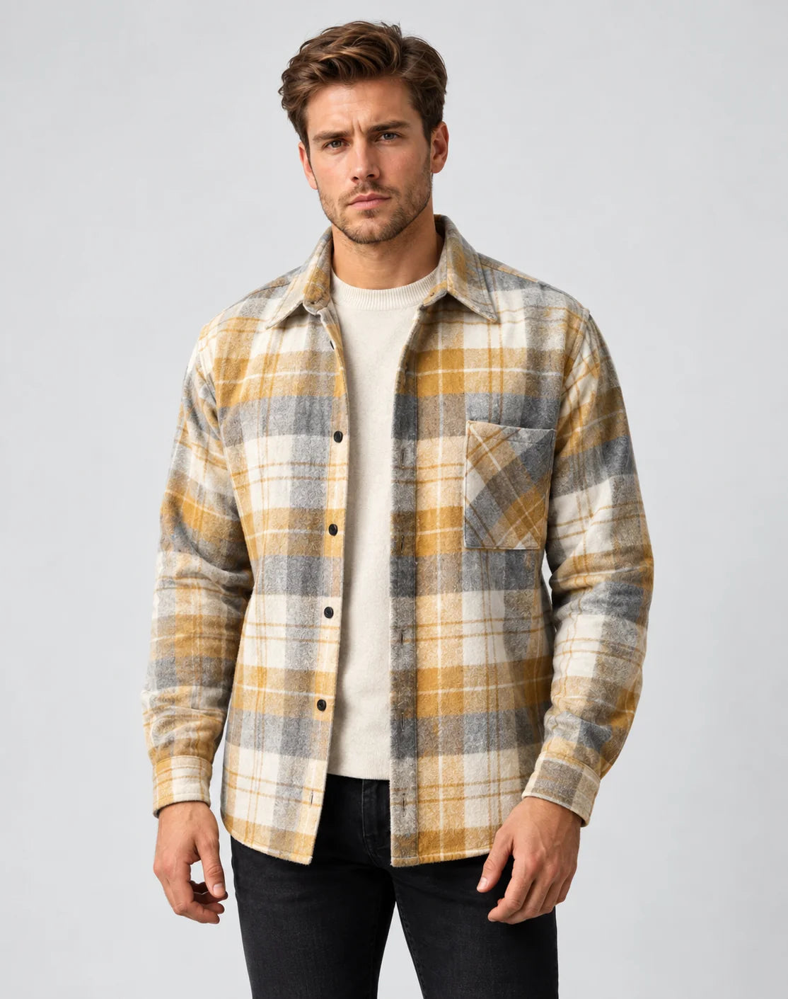 Men's Checked Overshirt Regular Fit for Casual Wear