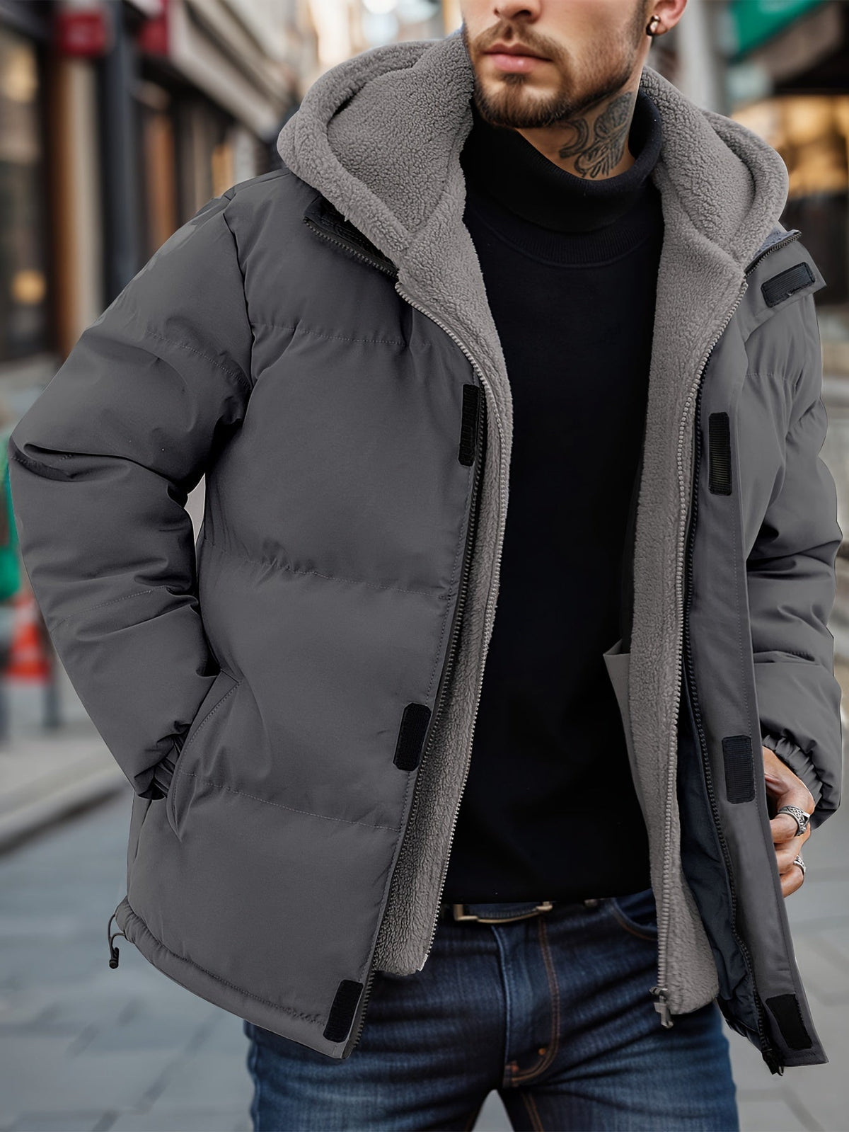 Men's Fleece Jacket with Hood and Pockets 1
