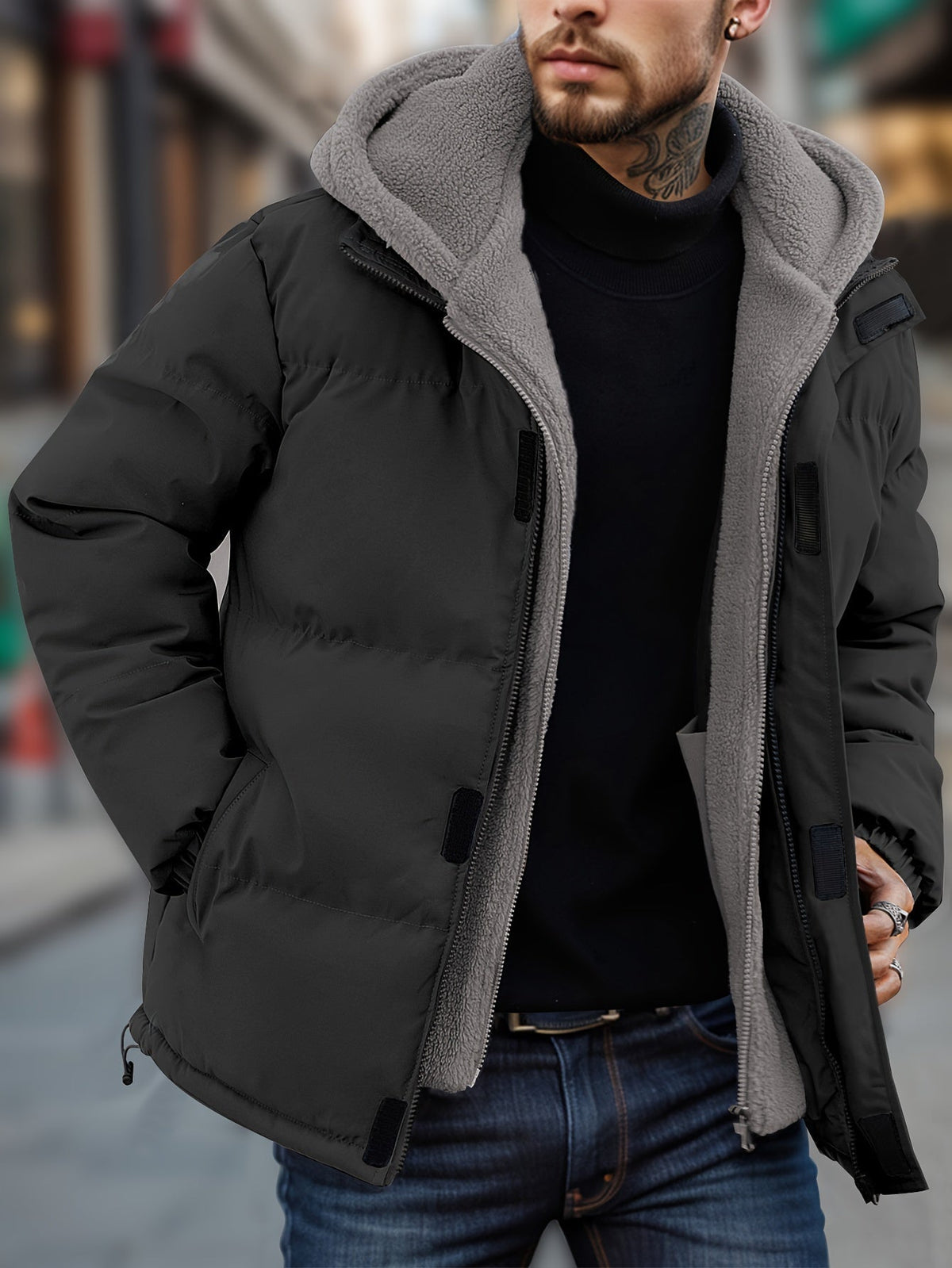 Men's Fleece Jacket with Hood and Pockets 2