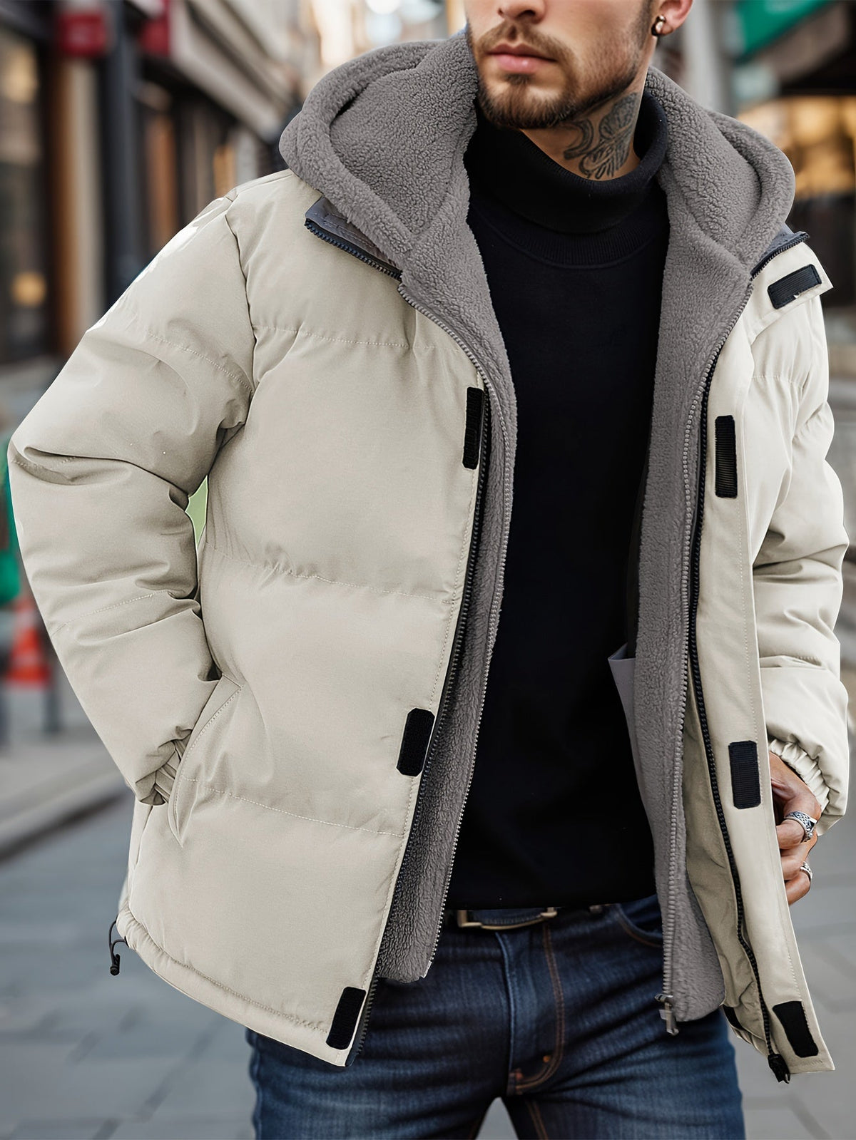 Men's Fleece Jacket with Hood and Pockets 3