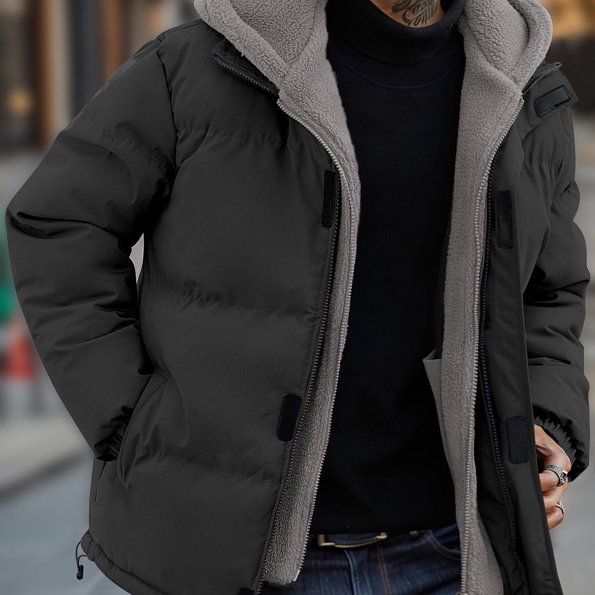 Men's Fleece Jacket with Hood and Pockets 9