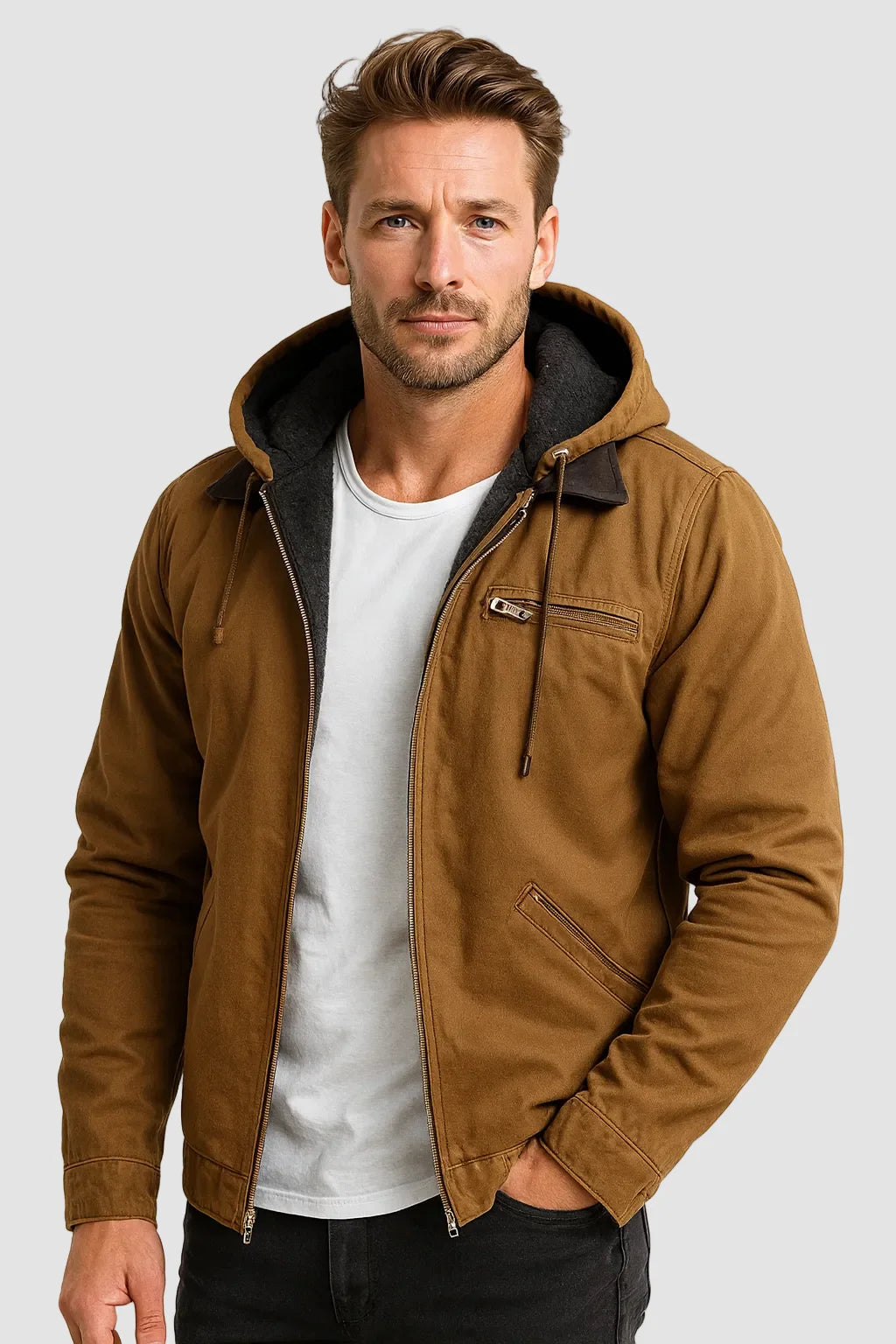 Men's Fleece Lined Hooded Mid-Season Jacket