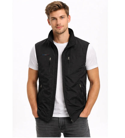 Men's Outdoor Vest with Zipper and Stand-Up Collar