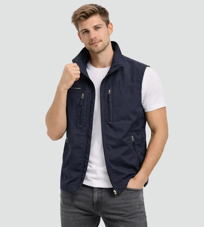 Men's Outdoor Vest with Zipper and Stand-Up Collar