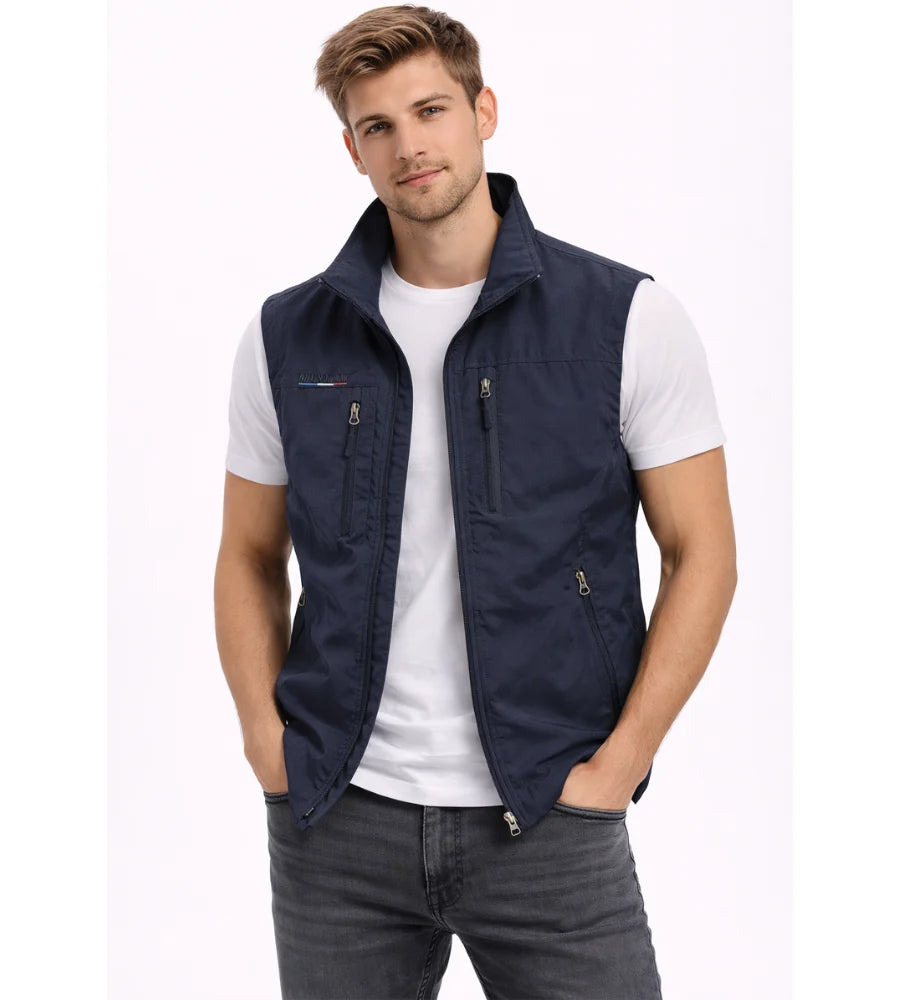 Men's Outdoor Vest with Zipper and Stand-Up Collar