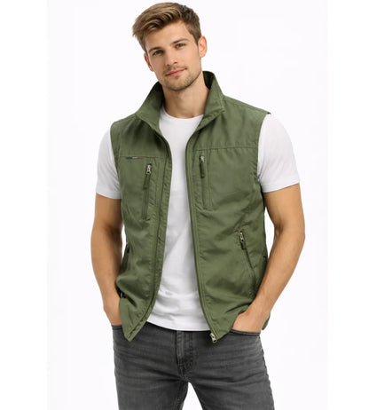 Men's Outdoor Vest with Zipper and Stand-Up Collar