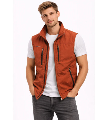 Men's Outdoor Vest with Zipper and Stand-Up Collar