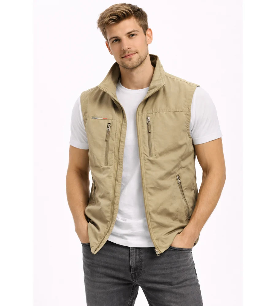 Men's Outdoor Vest with Zipper and Stand-Up Collar
