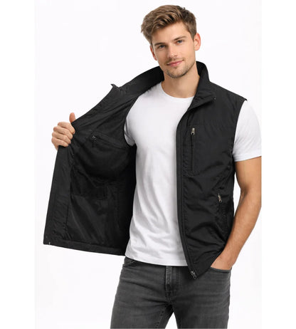 Men's Outdoor Vest with Zipper and Stand-Up Collar