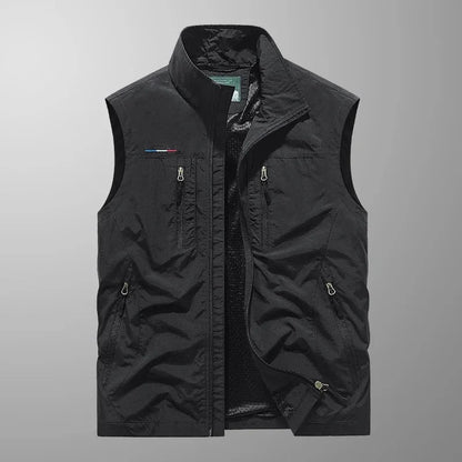 Men's Outdoor Vest with Zipper and Stand-Up Collar