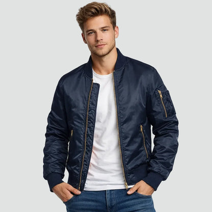 Men's Padded Bomber Jacket with Zipper and Side Pockets