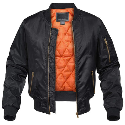 Men's Padded Bomber Jacket with Zipper and Side Pockets