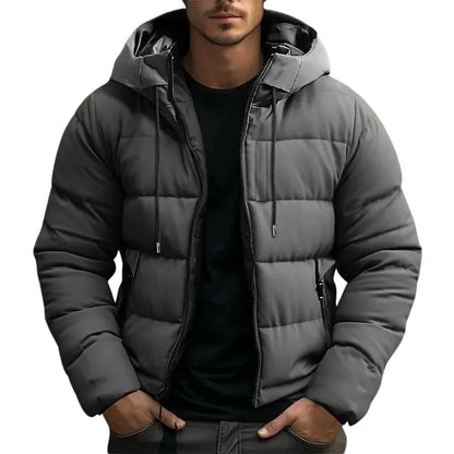 Men's Padded Hip-Length Winter Puffer Jacket with Hood