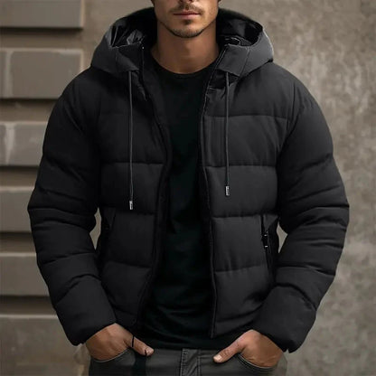 Men's Puffer Jacket with Hood and Side Pockets for Winter