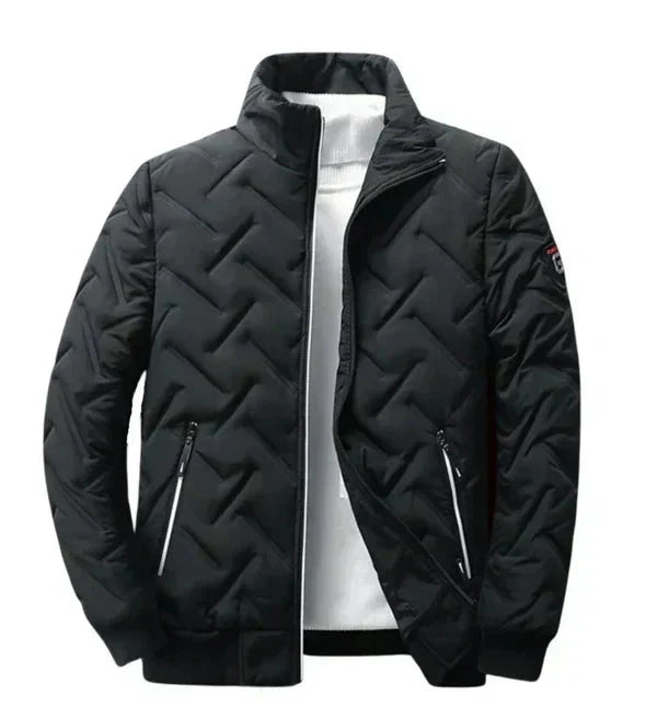 Men's Puffer Jacket with Stand-Up Collar and Zippered Pockets