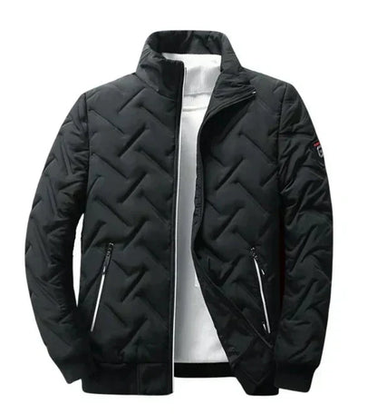 Men's Puffer Jacket with Stand-Up Collar and Zippered Pockets