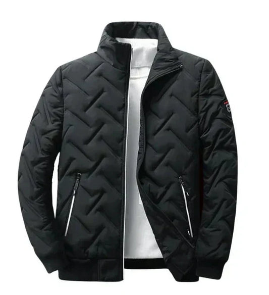 Men's Puffer Jacket with Stand-Up Collar and Zippered Pockets