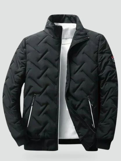 Men's Puffer Jacket with Stand-Up Collar and Zippered Pockets