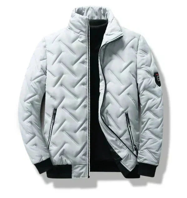 Men's Puffer Jacket with Stand-Up Collar and Zippered Pockets