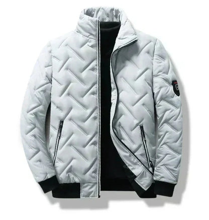 Men's Puffer Jacket with Stand-Up Collar and Zippered Pockets