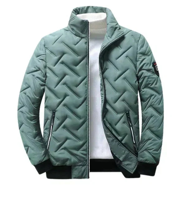 Men's Puffer Jacket with Stand-Up Collar and Zippered Pockets