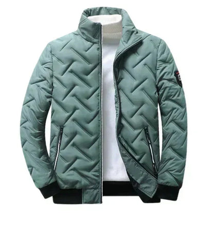 Men's Puffer Jacket with Stand-Up Collar and Zippered Pockets