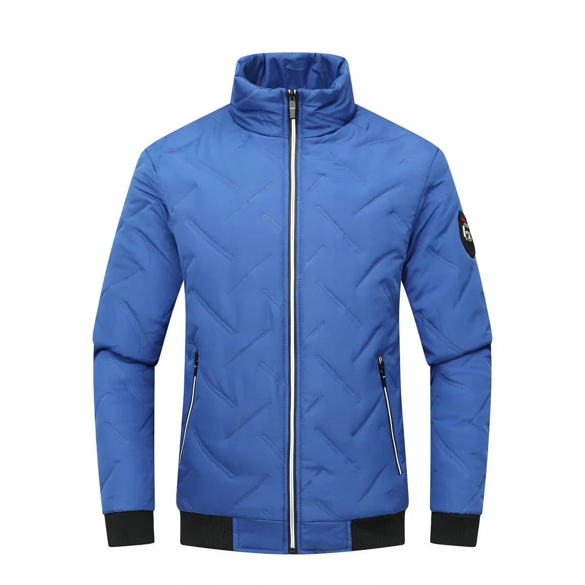 Men's Puffer Jacket with Stand-Up Collar and Zippered Pockets
