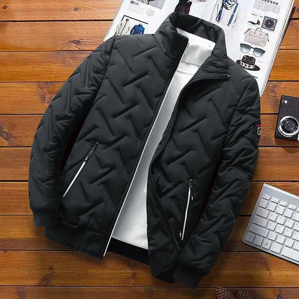 Men's Puffer Jacket with Stand-Up Collar and Zippered Pockets