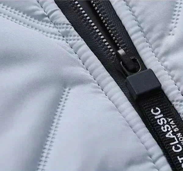 Men's Puffer Jacket with Stand-Up Collar and Zippered Pockets
