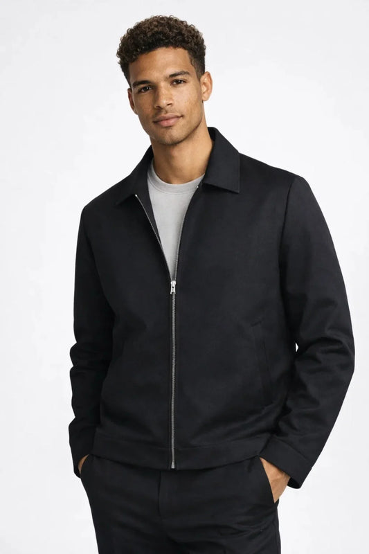 Men's Slim Fit Mid-Season Jacket with Classic Collar