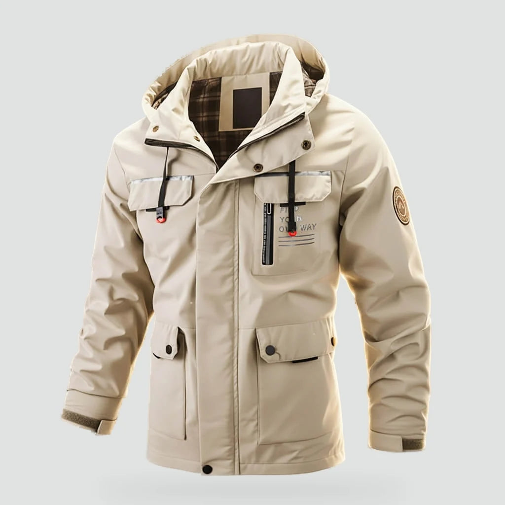 Men's Water-Repellent Hooded Parka Jacket with Cargo Pockets